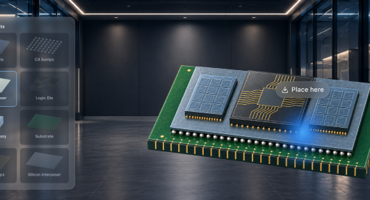 The revised MR scene places a component panel beside a chip with a highlighted placement target.